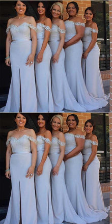 Mermaid Off-the-Shoulder Light Blue Bridesmaid Dresses,Cheap Bridesmaid Dresses,WGY0340