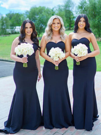 Simple Sweetheart Mermaid Navy Blue Long Cheap Bridesmaid Dresses, BDS0134