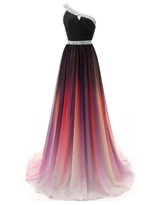 One Shoulder Beaded Chiffon Prom Dresses,Cheap Prom Dresses,PDY0550
