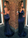 Mermaid Navy Blue V Neck Backless Evening Dresses ,Cheap Prom Dresses,PDY0623