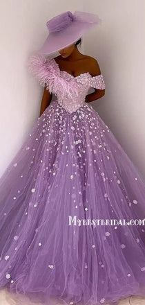 Elegant One-shoulder A-line Tulle Sequin Long Prom Dresses, PDS0178