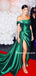 Charming Straight Mermaid Satin Side Slit Green Long Prom Dresses, PDS0203