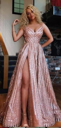 Spaghetti Strap A-Line Side Slit Long Prom Dresses,Cheap Prom Dresses,PDY0521