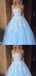 A-line Strapless Sky_Blue Tulle Long Prom Dresses,Cheap Prom Dresses,PDY0471