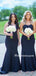 Simple Sweetheart Mermaid Navy Blue Long Cheap Bridesmaid Dresses, BDS0134