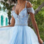 Spaghetti Straps Beaded Blue Long Prom Dresses ,Cheap Prom Dresses,PDY0439