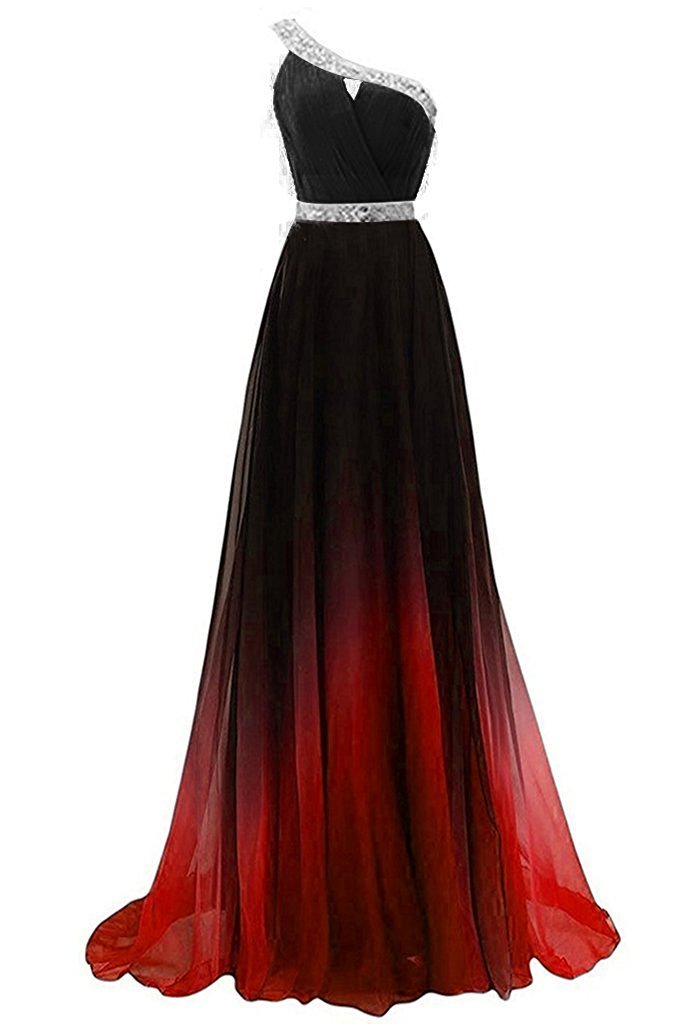 One Shoulder Beaded Chiffon Prom Dresses,Cheap Prom Dresses,PDY0550