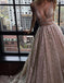 A-Line Deep V-Neck Tulle Sequins Floor-Length Long Sexy Party Prom Dress. PDY0206
