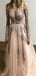 A-line V-neck Light Pink Lace Evening Dresses,Cheap Prom Dresses,PDY0635
