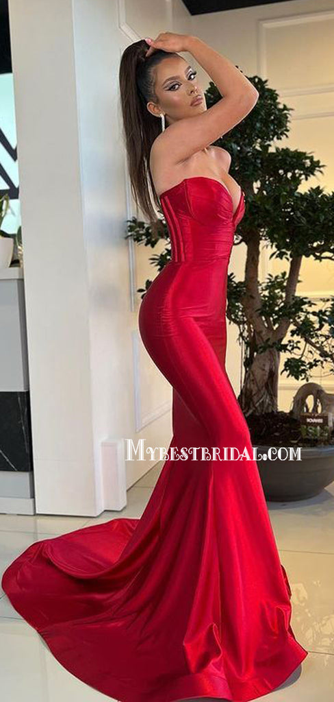 Sexy Sweetheart Mermaid Satin Red Long Prom Dresses PDS0293