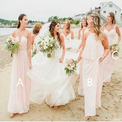 A-line Spaghetti Straps Pink Chiffon Bridesmaid Dresses,Cheap Bridesmaid Dresses,WGY0369