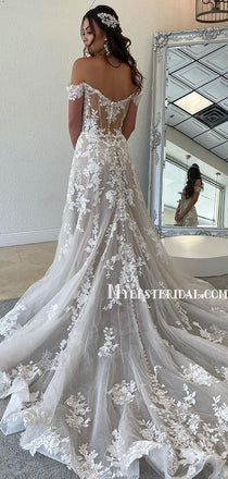 Sexy Off-shoulder Mermaid Lace Appliques Long Wedding Dresses. WDS0110