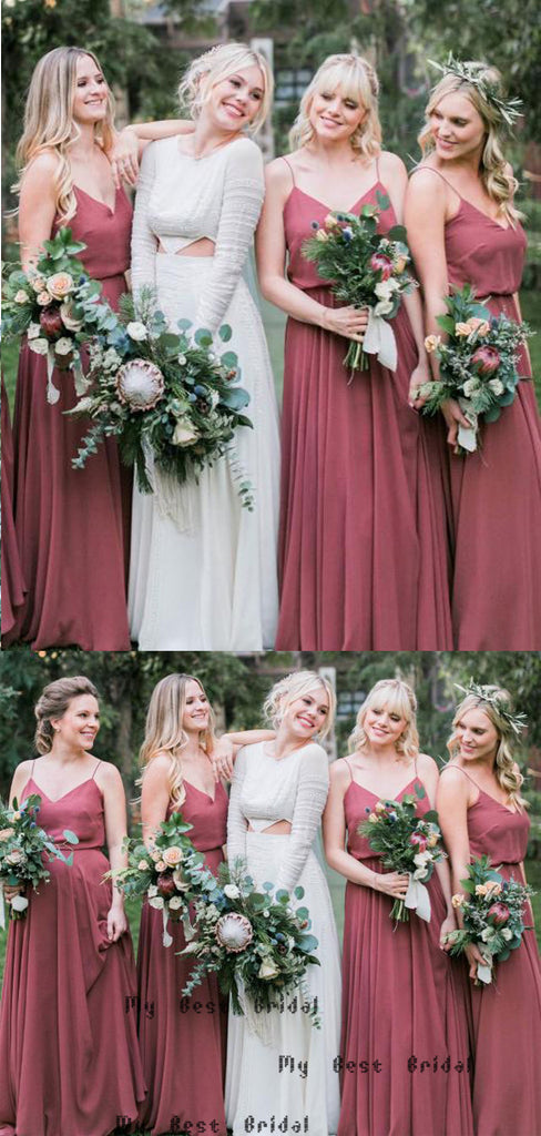 A-line Dusty Rose Chiffon Bridesmaid Dresses,Cheap Bridesmaid Dresses,WGY0398