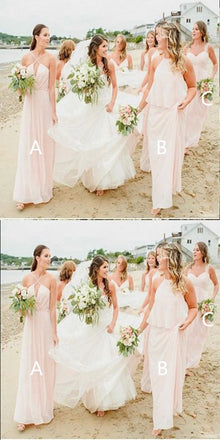 A-line Spaghetti Straps Pink Chiffon Bridesmaid Dresses,Cheap Bridesmaid Dresses,WGY0369