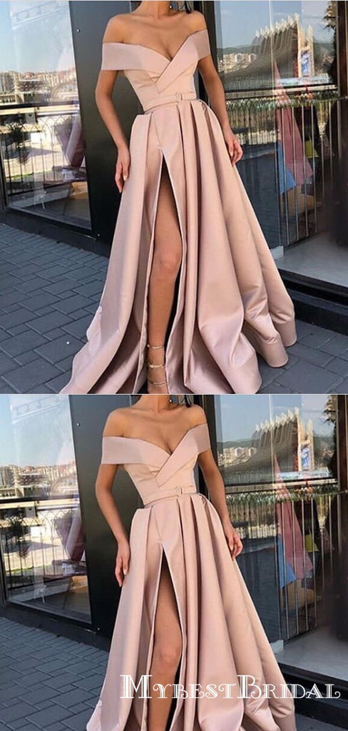 A-line Off-the-Shoulder Pink Satin Prom Dresses,Cheap Prom Dresses,PDY0488