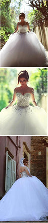 Gorgeous Illusion Long Sleeve Beaded Rhinestone Popular Ball Gown Wedding Dress, WDY0141
