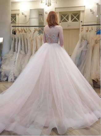 Simple Ivory A-line V-neck Spaghetti Straps Beaded Wedding Party Dresses, WDY0115