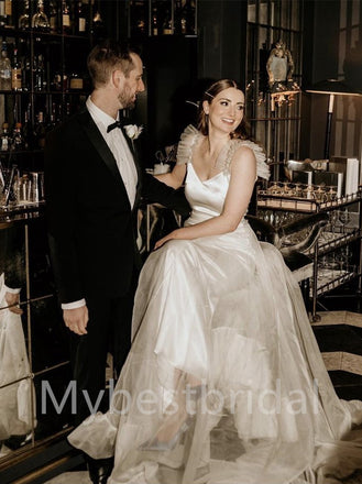 Simple V-neck Spaghetti straps A-line Wedding Dresses, WDY0220