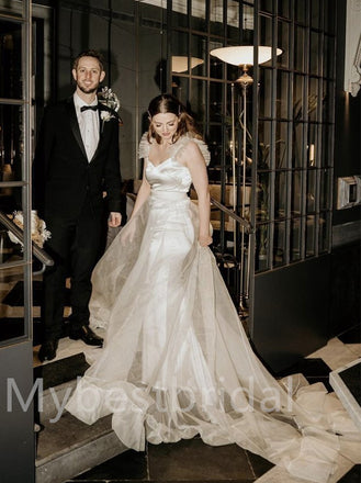 Simple V-neck Spaghetti straps A-line Wedding Dresses, WDY0220