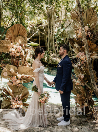 Simple Sweetheart Off-shoulder Mermaid Wedding Dresses, WDY0254