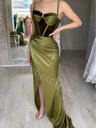 Elegant Spaghetti straps Side slit Sheath Prom Dresses,PDS0788