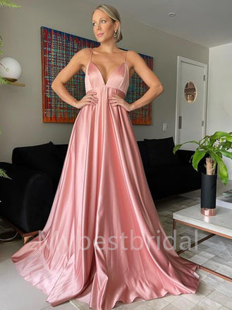 Elegant V-neck Spaghetti straps A-line Simple Prom Dresses ,PDS0327