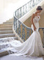 Elegant V-neck Spaghetti straps Mermaid Lace applique Wedding Dresses, WDY0299