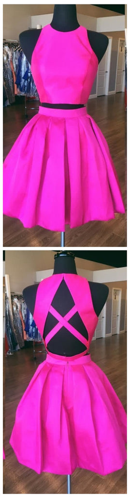 Sexy Open Back Hot Pink Two Piece Simple Cheap Homecoming Dresses 2018,BDY0258