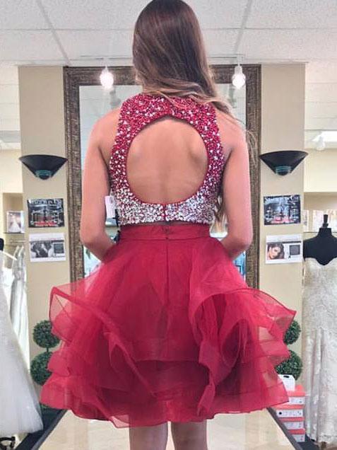 Sexy Open Back Two Pieces Red Homecoming Dresses 2018, BDY0242