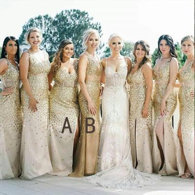Sparkly Sheath Gold Tulle Bridesmaid Dresses,Cheap Bridesmaid Dresses,WGY0399
