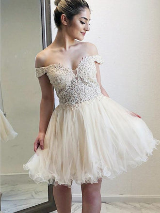 Off-the-Shoulder Appliques Beaded Homecoming Dresses ,Short Prom Dresses,BDY0282