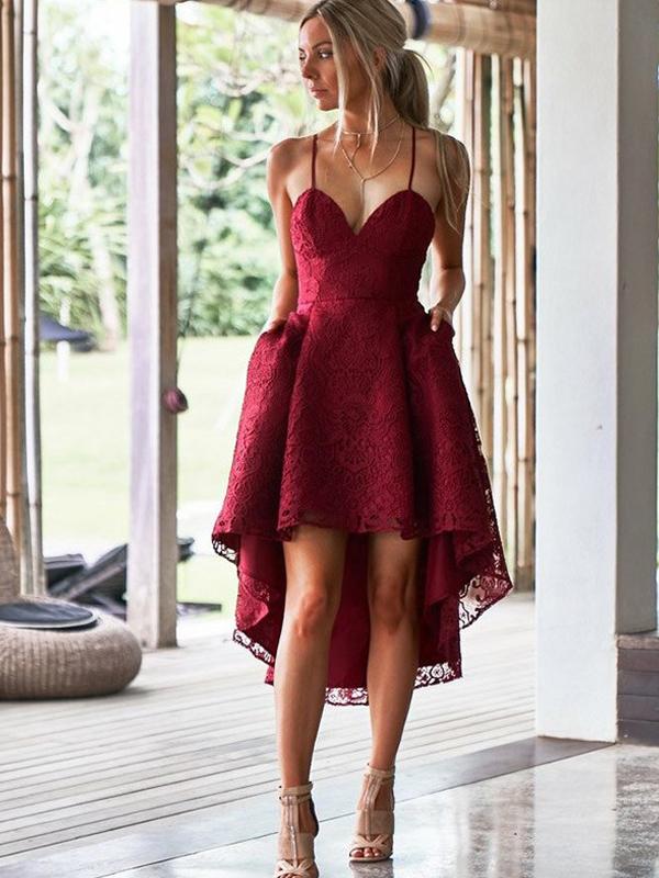 red homecoming dress with pockets Dark Red Homecoming Dresses with Pocket Open Back Short Prom Dress Custom Size / As Picture