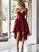 A-Line Spaghetti Straps Hi-Lo Red Lace Homecoming Dresses with Pockets ,Short Prom Dresses,BDY0347