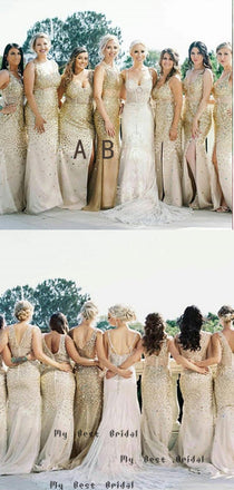 Sparkly Sheath Gold Tulle Bridesmaid Dresses,Cheap Bridesmaid Dresses,WGY0399