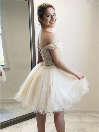 Off-the-Shoulder Appliques Beaded Homecoming Dresses ,Short Prom Dresses,BDY0282