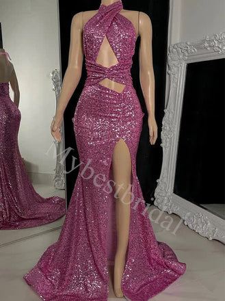 Sexy Halter Side slit Mermaid Prom Dresses,PDS0785