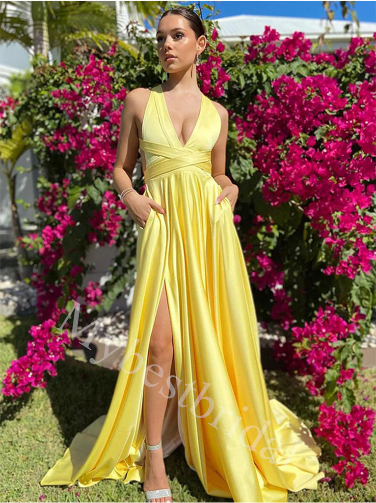 Elegant Halter Sleeveless Side slit A-line Prom Dresses,PDS0963