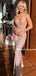 Simple V-neck Mermaid Sleeveless Open Back Long Prom Dresses, PDS0264