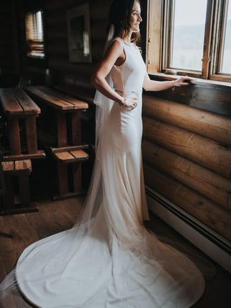 Mermaid Bateau White Satin Wedding Dresses,Cheap Wedding Dresses, WDY0292