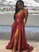 A-line Spaghetti Straps Burgundy Satin Long Prom Dresses,Cheap Prom Dresses,PDY0461