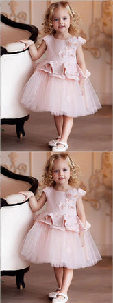 A-Line Round Neck Pink Tulle Flower Girl Dress ,Cheap Flower Girl Dresses ,FGY0217
