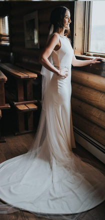 Mermaid Bateau White Satin Wedding Dresses,Cheap Wedding Dresses, WDY0292