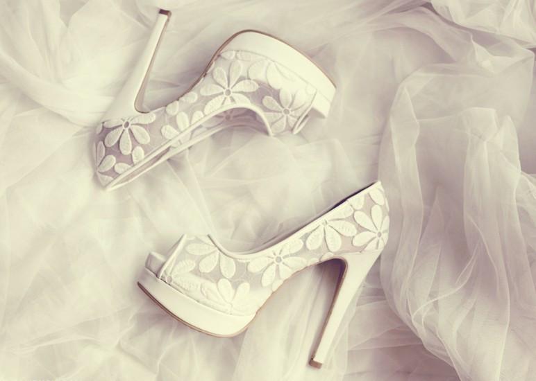 Lace Fish Toe White High Heels Wedding Bridal Shoes, SY0121