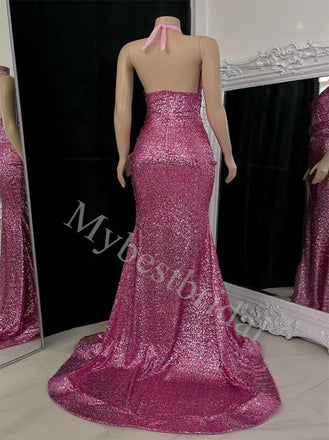 Sexy Halter Side slit Mermaid Prom Dresses,PDS0785