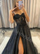 Elegant Sweetheart Spaghetti straps Side slit A-line Prom Dresses,PDS0842