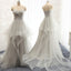 Sweetheart Lace Up Light Gray Beaded Elegant Organza Long Prom Dresses, BG0225