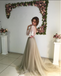 Long Sleeve White Lace Top See Through Elegant Long A-line Tulle Prom Dresses, BG0226