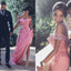 Off Shoulder Lace Hot Pink Soft Satin Long Prom Dresses, BG0228