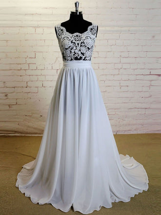 See Through V Neck  Simple Custom Cheap Beach Wedding Dresses, WDY0187