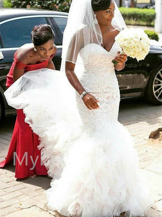 Sexy Sweetheart Sleeveless Mermaid Lace applique Wedding Dresses, WDY0301